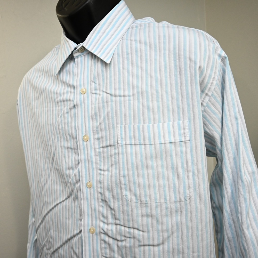 Tommy Bahama Hawaiian Dress Shirt Striped Long Sleeve Mens Size 17.5 34/35 XL